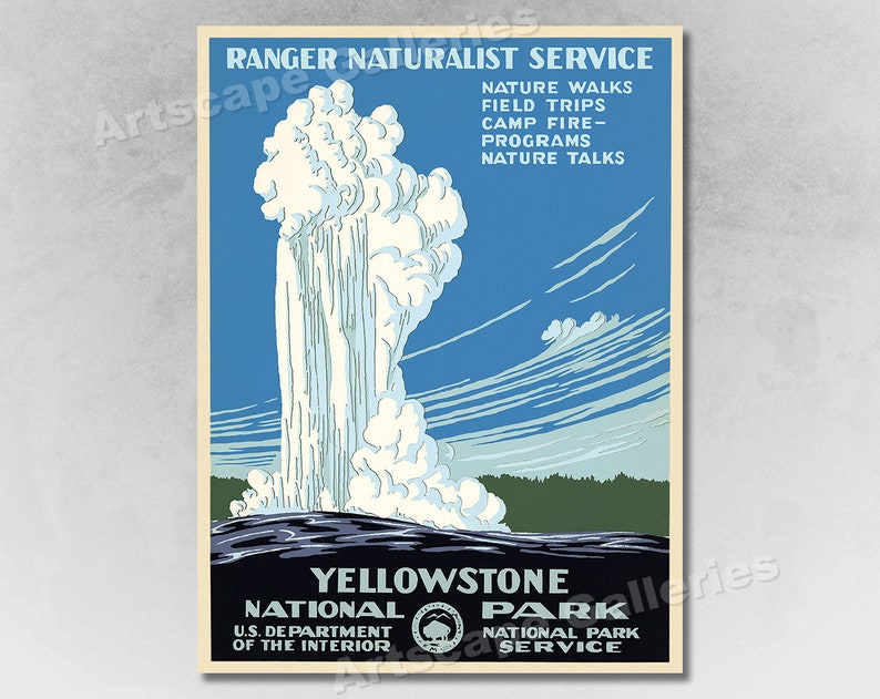 Yellowstone 1938 National Park Service WPA Ranger Naturalist Travel Poster 18x24