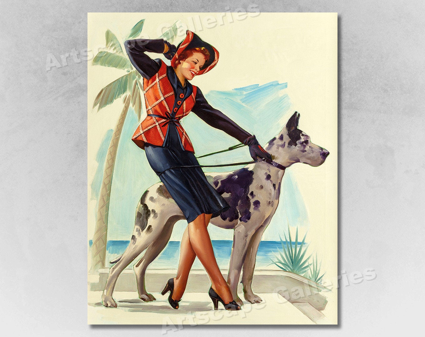 Young Girl With Her Dog/キース カーター/ポスター Help Wanted! Pin-Up with Dog 1939' Posters - Gil Elvgren
