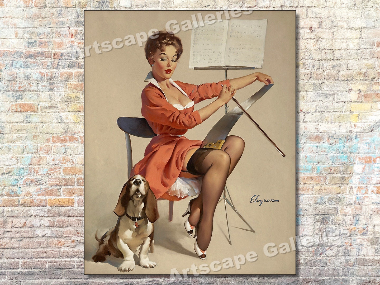 Help Wanted! Pin-Up with Dog 1939' Art Print - Gil Elvgren