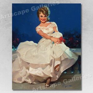1960s Elvgren Pin-Up Girl Poster "Moonlight and Roses"