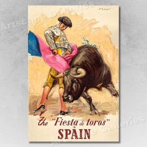 1950s Bullfighting Fiesta Vintage Style Spanish Travel Poster