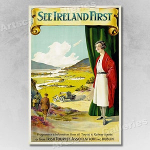 1920s &quot;See Ireland First&quot; Vintage Style Irish Tourist Travel Poster