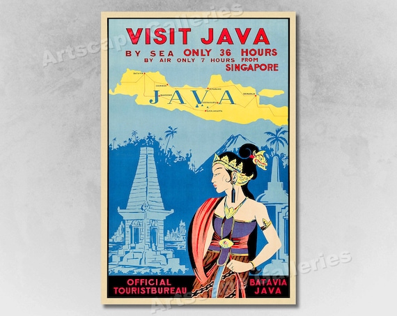 Visit Jakarta Java 1930s Vintage Style Classic Travel Poster | Etsy
