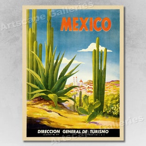 Visit 1930s Mexico Mexican Village Vintage Style Travel Poster
