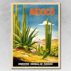 Visit 1930s Mexico Mexican Village Vintage Style Travel Poster