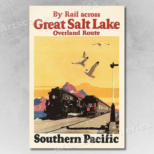 1927 By Rail across Great Salt Lake Vintage Style Railroad Travel Poster