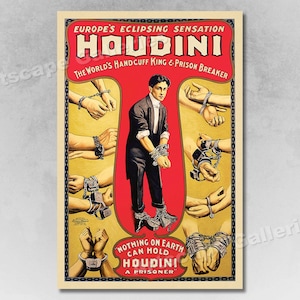 Houdini Handcuff King 1920&#39;s Vintage Style Magic Poster