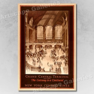 Grand Central Station 1920s Vintage Style NY Railroad Travel Poster
