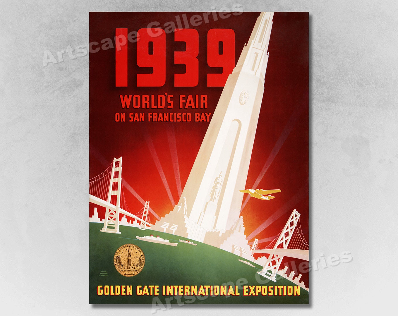 1939 Worlds Fair Golden Gate San Francisco Vintage Style Travel Poster
