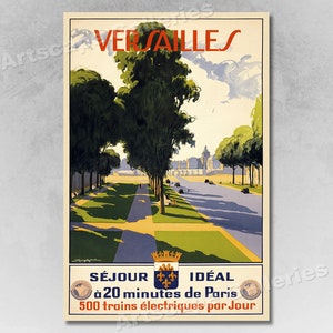 1940s Versailles Palace Vintage Style French Travel Poster