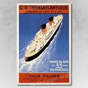 1930s Paris to Algeria Classic TransAtlantic Ocean Liner Travel Poster