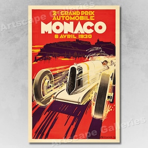 1930 Monaco Grand Prix Vintage Style Formula Race Car Poster