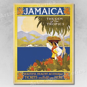 1910 Visit Jamaica Caribbean Vintage Style Travel Poster