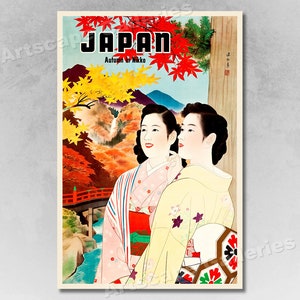 Póster de viaje japonés de estilo vintage "Japón - Otoño en Nikko" de los años 50