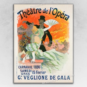 1896 Teatro de l'Opera - Carnaval - París Arte francés Art Nouveau Póster