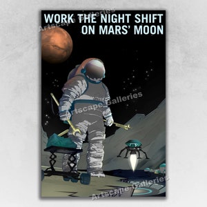 Work the Night Shift on Mars - Retro Style Mars NASA Travel Poster