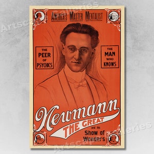 c1920s Newmann the Great Psychic Vintage Style Mentalist Magic Poster