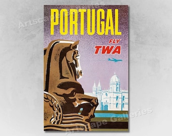 Portugal - Fly TWA 1962 Vintage Style Airline Travel Poster