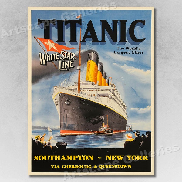 1912 Titanic White Star Line Vintage Style Travel Poster