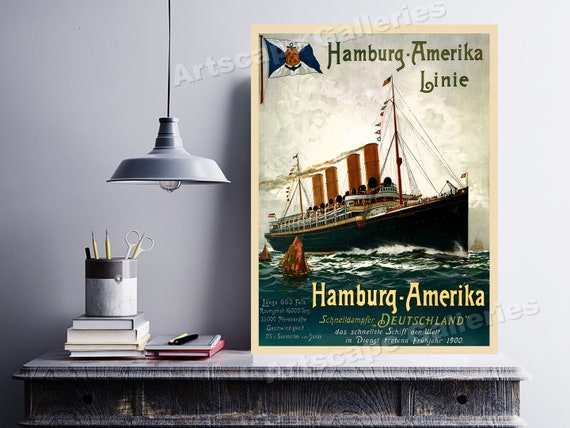 Poster Bateau Hamburg Amerika Linie – Réf096, 40x60cm, Reproduction Vintage