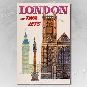 Visit London England TWA 1960&#39;s Vintage Air Travel Poster
