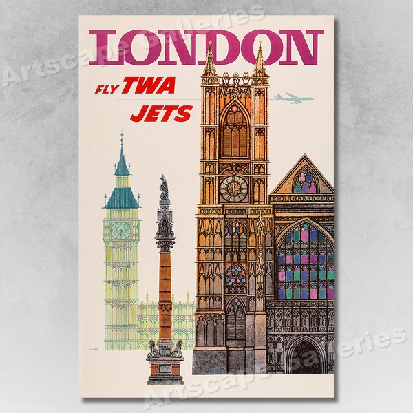 Visit London England TWA 1960's Vintage Air Travel Poster