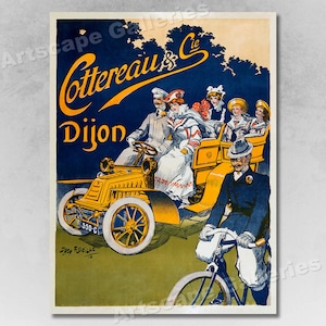 1902 Cottereau Vintage Style Horseless Carriage Cartel Publicitario