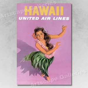 Hawaii 1960s Hula Girl Vintage Style Travel Poster
