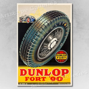 1930 Neumáticos Dunlop Fort '90' Póster publicitario de neumáticos vintage