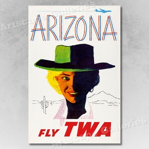1960s &quot;TWA - Arizona &quot; Vintage Style Airline Travel Poster