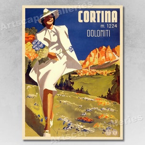 1938 &quot;Cortina Dolomiti&quot; Vintage Style Italian Travel Poster