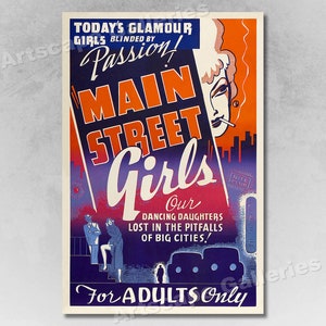 1930s Vintage Style Adult Movie Poster &quot;Main Street Girls&quot;