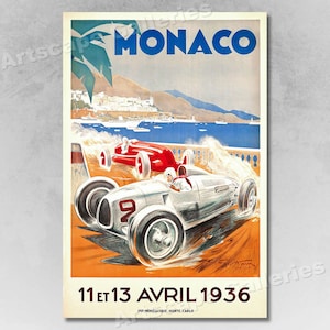 Monaco Auto Race 1936 Vintage Style Grand Prix Racing Car Poster