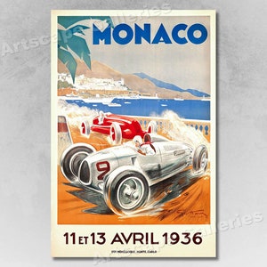 Monaco Auto Race 1936 Vintage Style Grand Prix Racing Car Poster