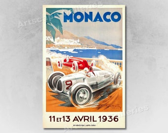Monaco Auto Race 1936 Vintage Style Grand Prix Racing Car Poster