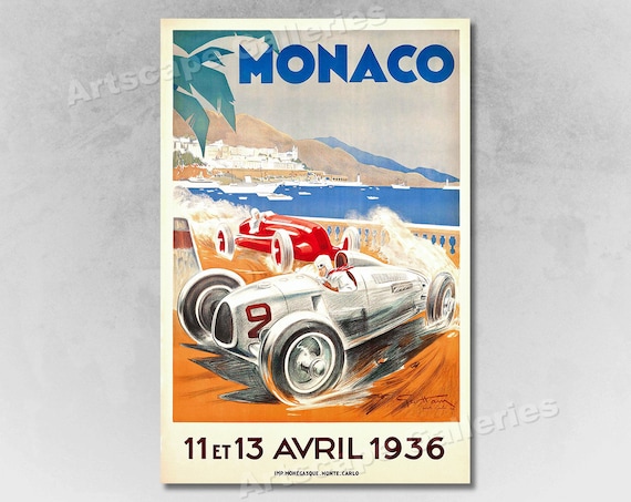20x30 Monaco Grand Prix Vintage Style Poster 1936 Automotive Poster