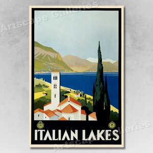 1930s Italian Lakes Vintage Style Italian Countryside Travel Poster