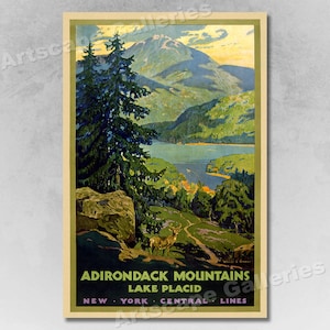 Adirondack New York Central Lines 1920s Classic Vintage Travel Poster