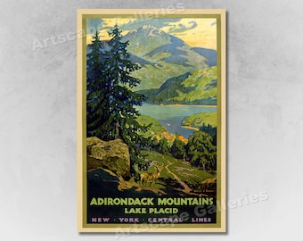 Adirondack New York Central Lines 1920s Classic Vintage Travel Poster