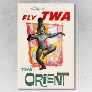 1960s TWA - The Orient Vintage Style Airline Travel Poster