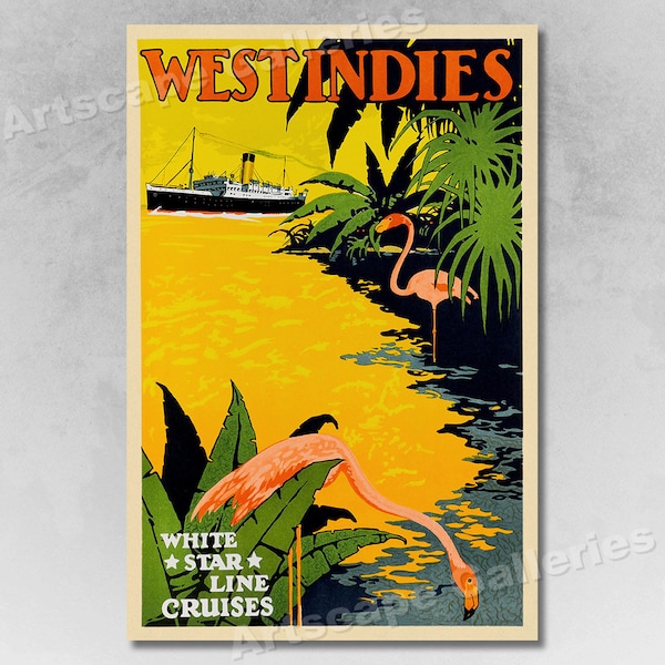 White Star West Indies 1931 Vintage Style Steamship Travel Poster