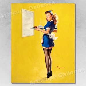 Waitress &quot;Everything Seems Awfully High&quot; 1946 Elvgren Pin-Up Girl Poster