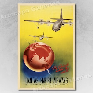 1930s Qantas Empire Airways Vintage Style Australian Travel Poster