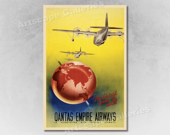 Qantas Empire Airways Canada Rogers 1960s Vintage Airline Travel Poster