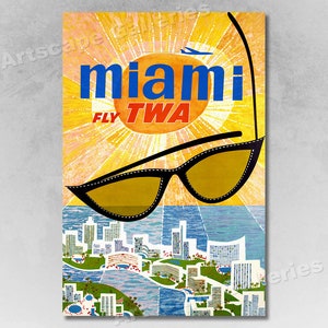 1960s "Miami TWA" Vintage Style Airline Travel Poster