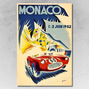 Monaco Grand Prix 1950&#39;s Road Race Vintage Style Car Poster