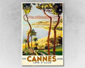 Cannes Cote d&#39;Azur Vintage Style 1930s French Travel Poster