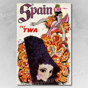 TWA Spain - Spanish Dancer 1964 Vintage Style Travel Poster