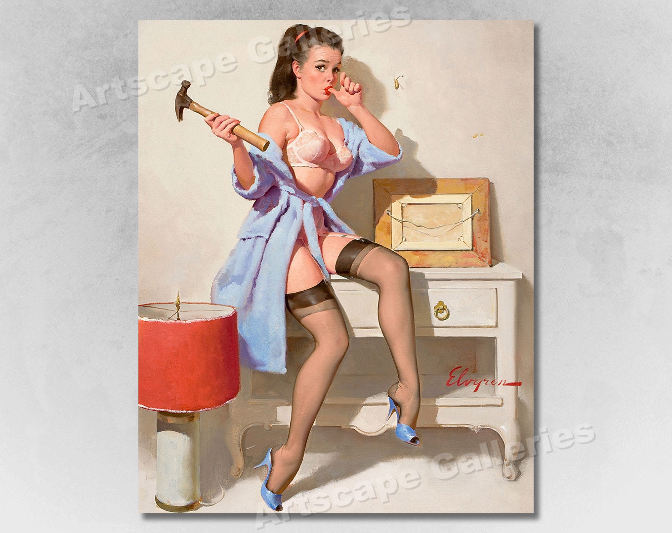 Pin Up Girl Having Sex - Elvgren 1967 Sexy Pin-up Girl the Wrong Nail - Etsy