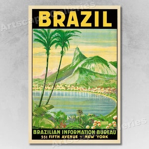 Río de Janeiro, Brasil, Bahía de Guanabara, década de 1930, cartel de viaje de estilo vintage